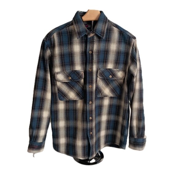 Five Brothers Heavy Weight Blue Black White Plaid Shacket Shirt Men’s Size M - Picture 2 of 16